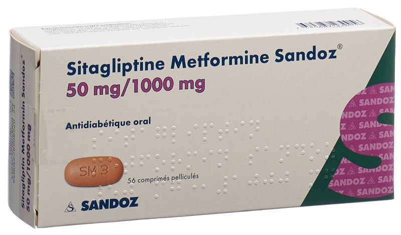 Sitagliptine Metformine Sandoz cpr pell 50mg/1000mg 56 pce Sitagliptine Metformine Sandoz cpr pell 50mg/1000mg 56 pce