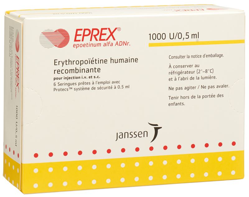 Eprex sol inj 1000 UI/0.5ml avec système de sécurité (Protecs) 6 ser pré 0.5 ml