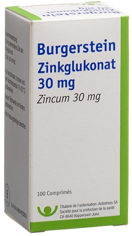Burgerstein Zinkglukonat Tabl 30 mg Ds 100 Stk