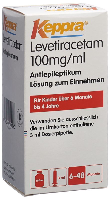 Keppra sol 100 mg/ml seringue doseuse 3 ml fl 150 ml