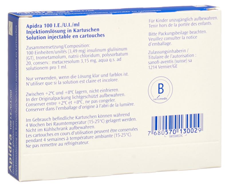 Apidra sol inj pour AllStar Pro/JuniorStar 5 cartouche 3 ml