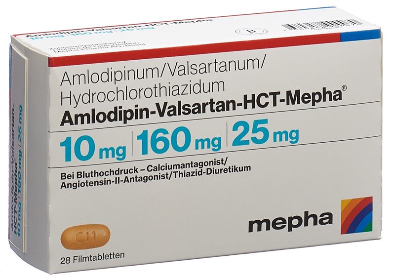 Amlodipin-Valsartan-HCT-Mepha cpr pell 10mg/160mg/25mg 28 pce Amlodipin-Valsartan-HCT-Mepha cpr pell 10mg/160mg/25mg 28 pce