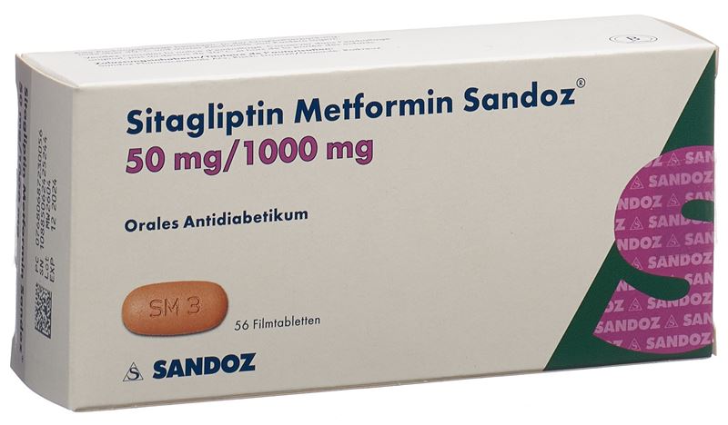 Sitagliptine Metformine Sandoz cpr pell 50mg/1000mg 56 pce