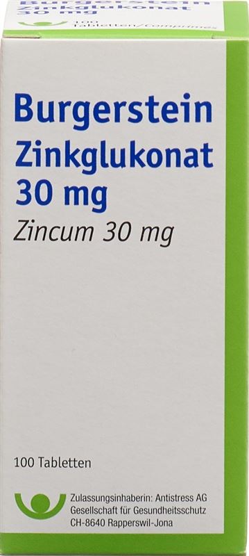 Burgerstein Zinkglukonat Tabl 30 mg Ds 100 Stk
