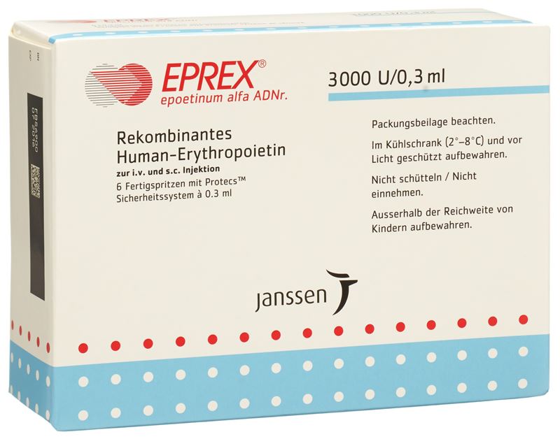 Eprex sol inj 3000 UI/0.3ml avec système de sécurité (Protecs) 6 ser pré 0.3 ml