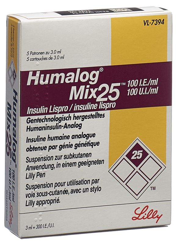 Humalog Mix 25 Insuline susp inj 100 UI/ml pour pen 5 cartouche 3 ml