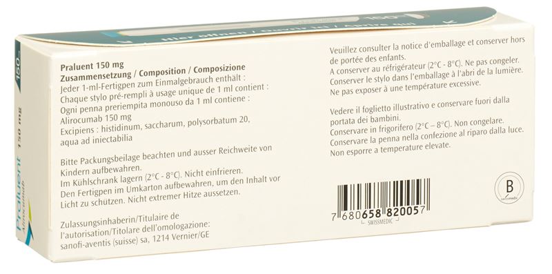 Praluent sol inj 150 mg/ml stylo pré-rempli 2 pce Praluent sol inj 150 mg/ml stylo pré-rempli 2 pce