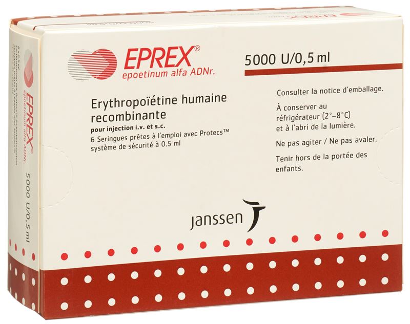 Eprex sol inj 5000 UI/0.5ml avec système de sécurité (Protecs) 6 ser pré 0.5 ml