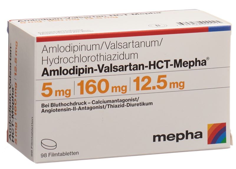 Amlodipin-Valsartan-HCT-Mepha cpr pell 5mg/160mg/12.5mg 98 pce Amlodipin-Valsartan-HCT-Mepha cpr pell 5mg/160mg/12.5mg 98 pce