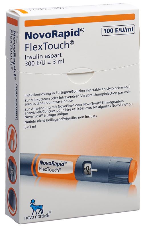 Insuline NovoRapid FlexTouch sol inj 5 stylo pré 3 ml