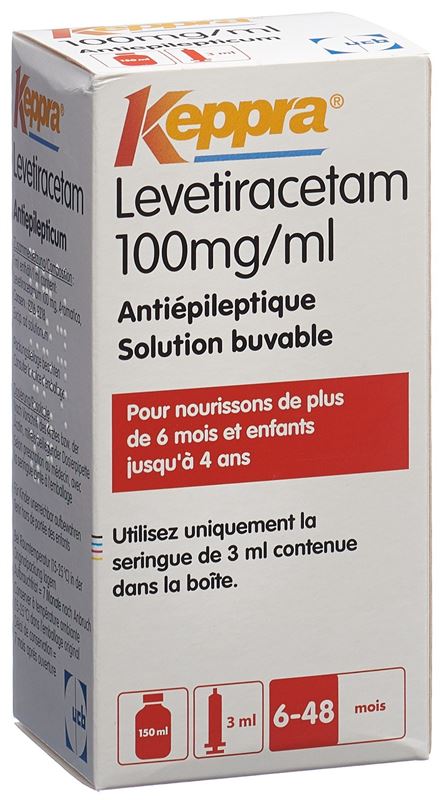 Keppra sol 100 mg/ml seringue doseuse 3 ml fl 150 ml