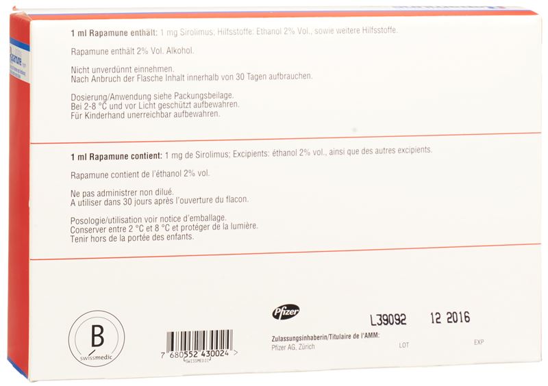 Rapamune sol 1 mg/ml fl 60 ml