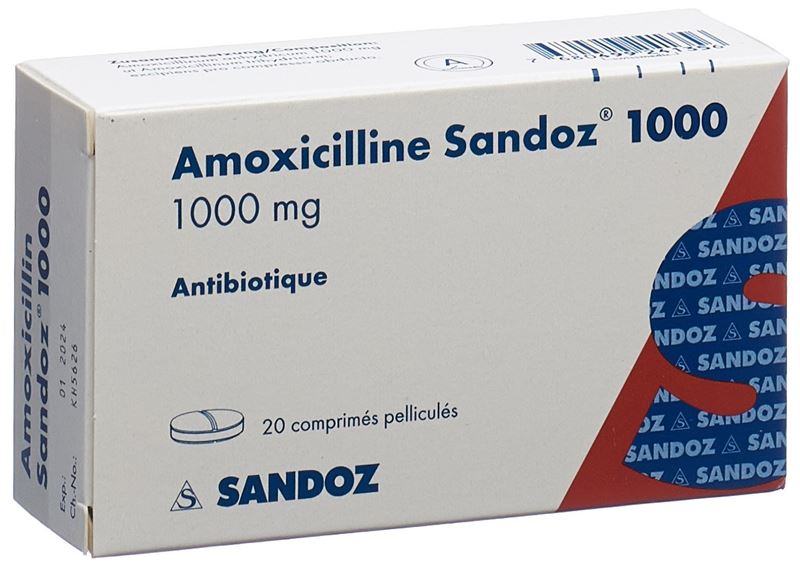 Amoxicilline Sandoz cpr pell 1000 mg 20 pce Amoxicilline Sandoz cpr pell 1000 mg 20 pce