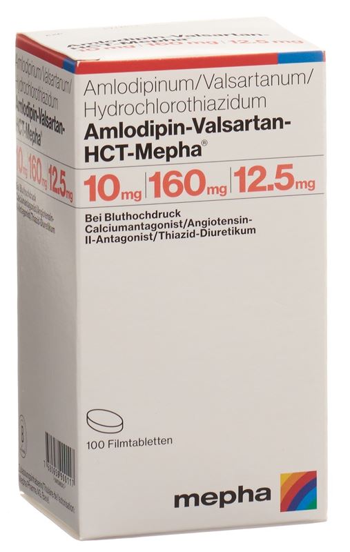 Amlodipin-Valsartan-HCT-Mepha cpr pell 10mg/160mg/12.5mg bte 100 pce Amlodipin-Valsartan-HCT-Mepha cpr pell 10mg/160mg/12.5mg bte 100 pce