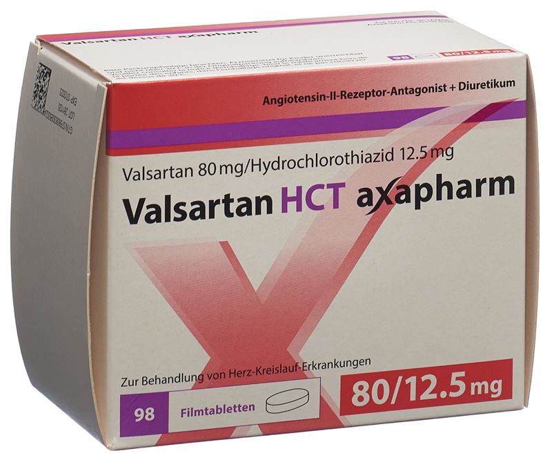 Valsartan HCT axapharm cpr pell 80/12.5 mg 98 pce Valsartan HCT axapharm cpr pell 80/12.5 mg 98 pce
