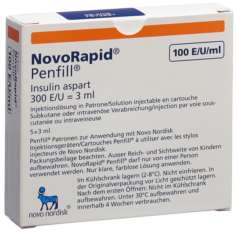 Insuline NovoRapid Penfill sol inj 5 cartouche 3 ml