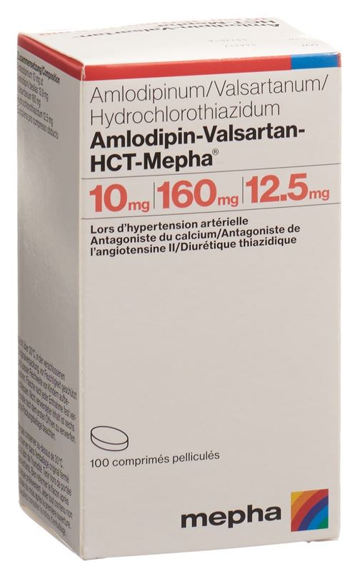 Amlodipin-Valsartan-HCT-Mepha cpr pell 10mg/160mg/12.5mg bte 100 pce Amlodipin-Valsartan-HCT-Mepha cpr pell 10mg/160mg/12.5mg bte 100 pce