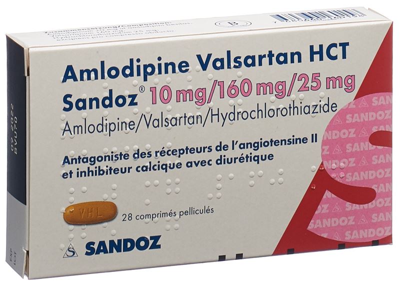 Amlodipine Valsartan HCT Sandoz cpr pell 10mg/160mg/25mg 28 pce Amlodipine Valsartan HCT Sandoz cpr pell 10mg/160mg/25mg 28 pce