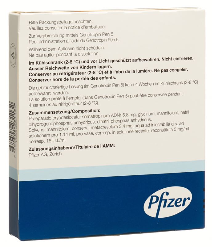 Genotropin subst sèche 5 mg avec solvant amp 5 pce