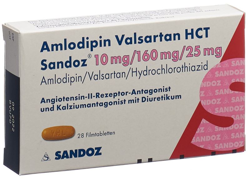 Amlodipine Valsartan HCT Sandoz cpr pell 10mg/160mg/25mg 28 pce Amlodipine Valsartan HCT Sandoz cpr pell 10mg/160mg/25mg 28 pce