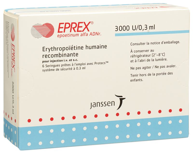 Eprex sol inj 3000 UI/0.3ml avec système de sécurité (Protecs) 6 ser pré 0.3 ml
